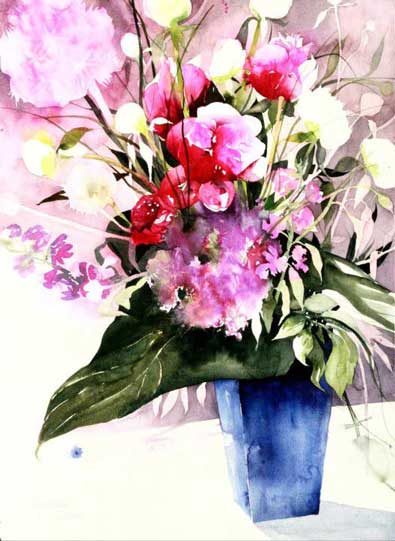 Johanna Kopp Aquarelle Aquarell Salzburg Malerei Kunst Malerin Pfingstrosen und Hortensien