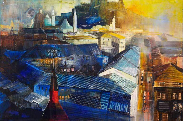 Johanna Kopp Mixed Media Collagen Collage Salzburg Malerei Kunst Malerin Salzburg - Altstadtblick