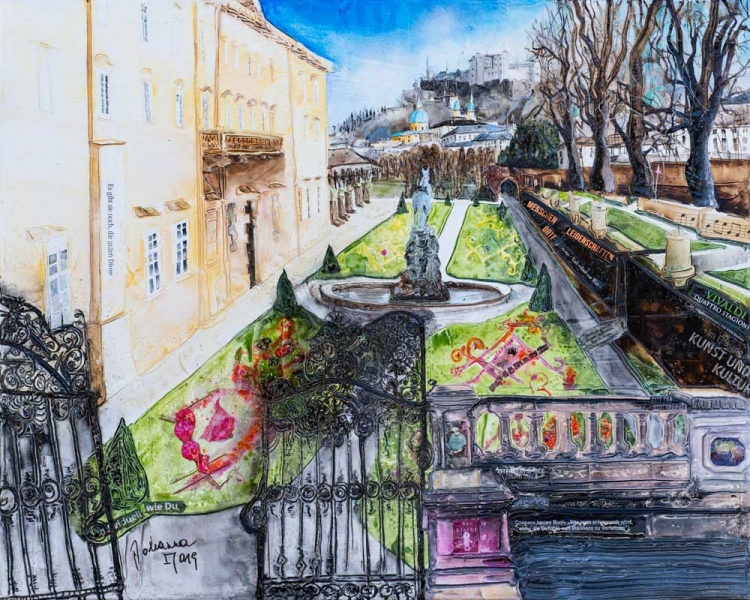 Johanna Kopp Mixed Media Collagen Collage Salzburg Malerei Kunst Malerin Salzburg, Mirabellgarten im Herbst