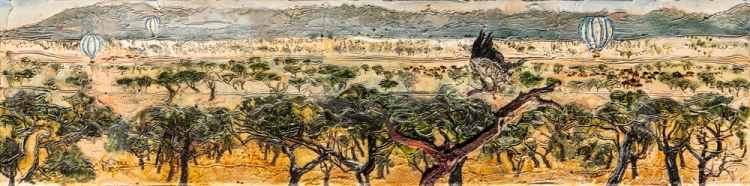 Johanna Kopp Mixed Media Collagen Collage Salzburg Malerei Kunst Malerin Tansania, Ballonfahrt Ã¼ber die Serengeti