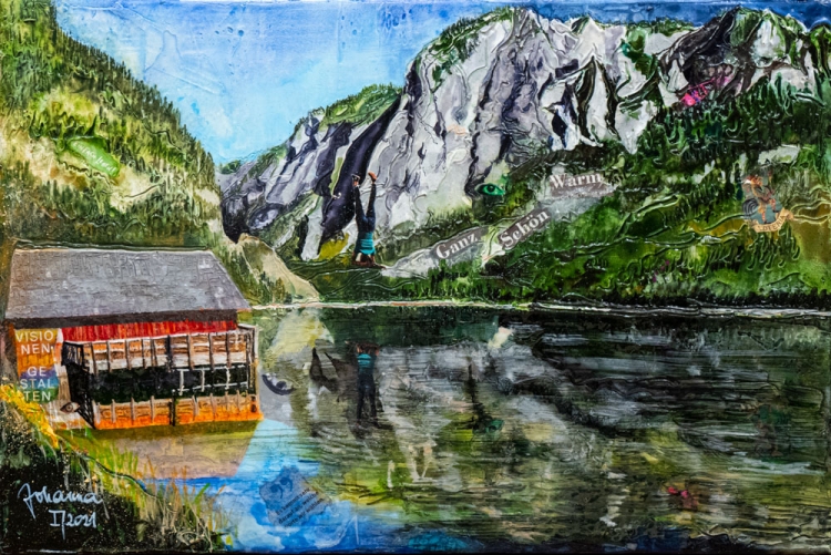 Johanna Kopp Mixed Media Collagen Collage Salzburg Malerei Kunst Malerin Altausseer See, Mixed Media auf Leinwand, I/2021 40x60cm