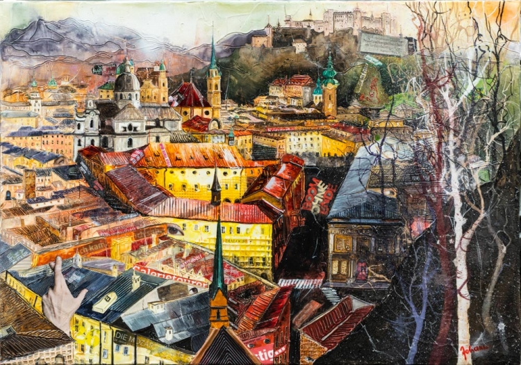 Johanna Kopp Mixed Media Collagen Collage Salzburg Malerei Kunst Malerin Salzburg - Altstadtblick