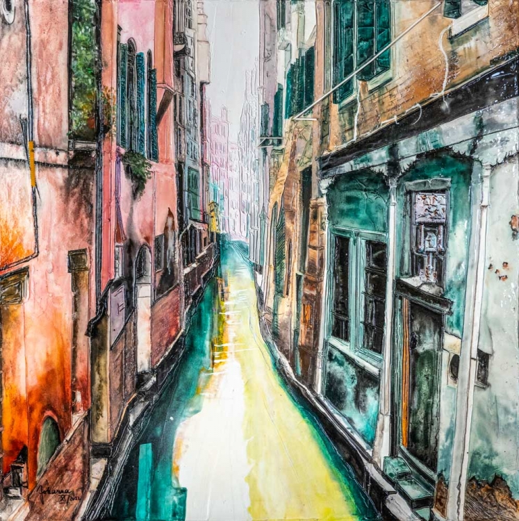 Johanna Kopp Mixed Media Collagen Collage Salzburg Malerei Kunst Malerin Venedig-Morgenstimmung 