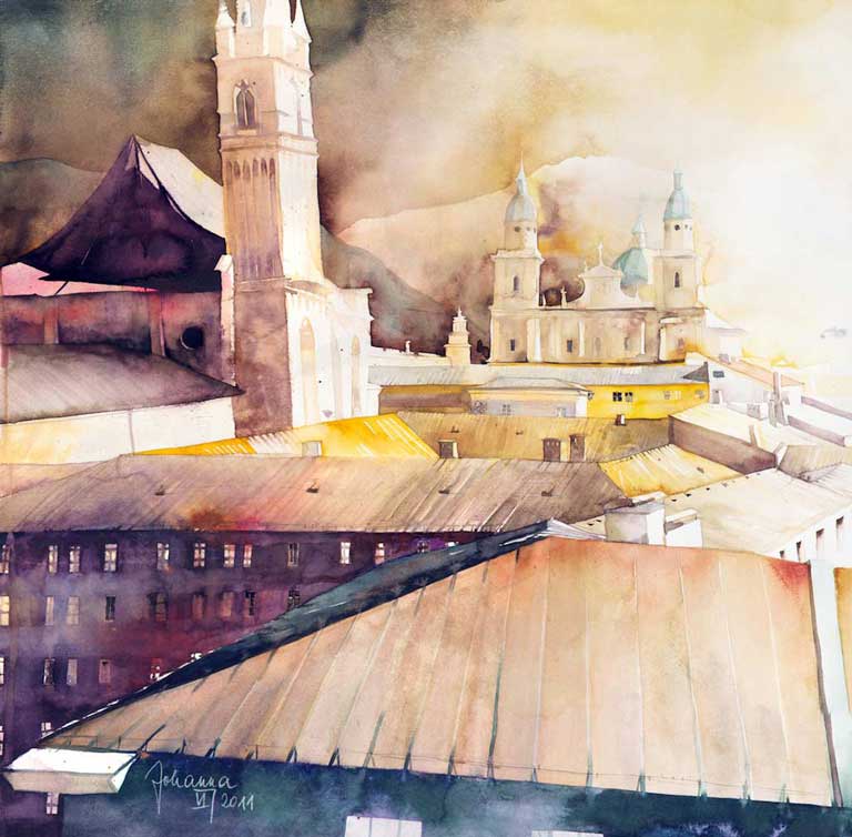 Johanna Kopp Aquarelle Aquarell Salzburg Malerei Kunst Malerin Salzburg - Franziskanerkirche