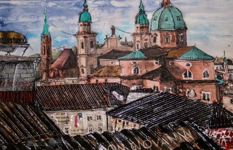 Johanna Kopp Mixed Media Collagen Collage Salzburg Malerei Kunst Malerin Salzburg- Domblick