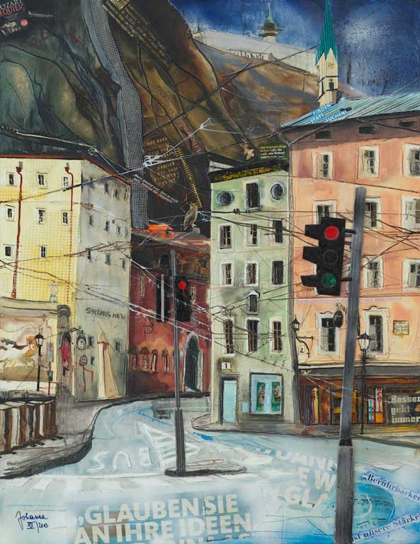 Johanna Kopp Mixed Media Collagen Collage Salzburg Malerei Kunst Malerin Salzburg-H.v.K. Platz