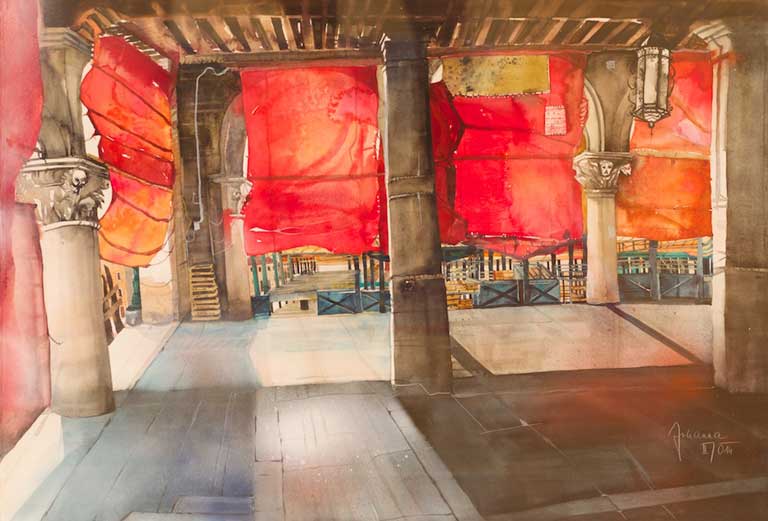 Johanna Kopp Aquarelle Aquarell Salzburg Malerei Kunst Malerin Venedig Fischmarkt im Mittagslicht