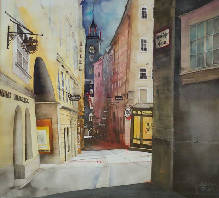 Johanna Kopp Aquarelle Aquarell Salzburg Malerei Kunst Malerin Salzburg-Siegmund Haffner Gasse