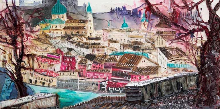 Johanna Kopp Mixed Media Collagen Collage Salzburg Malerei Kunst Malerin Sbg. Blick v. Kapuzinerberg