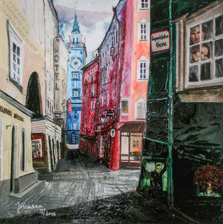 Johanna Kopp Mixed Media Collagen Collage Salzburg Malerei Kunst Malerin Salzburg, Sigmund-Haffnergasse
