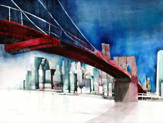 Johanna Kopp Aquarelle Aquarell Salzburg Malerei Kunst Malerin New York - Brooklyn Bridge