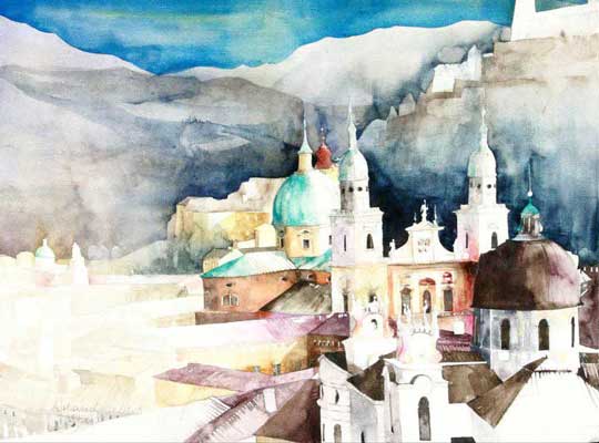 Johanna Kopp Aquarelle Aquarell Salzburg Malerei Kunst Malerin Salzburg - Altstadttürme
