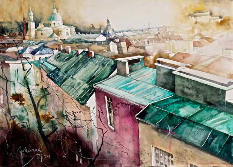 Johanna Kopp Aquarelle Aquarell Salzburg Malerei Kunst Malerin Salzburg - Blick zum Dom