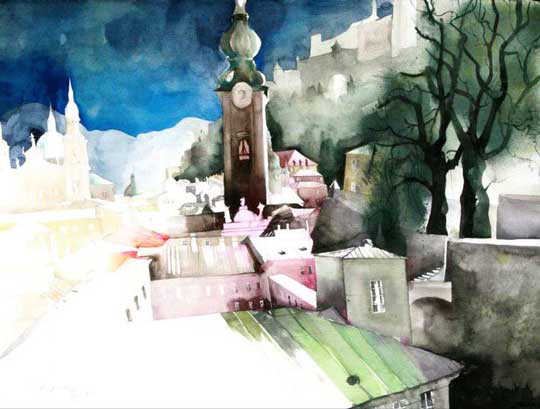 Johanna Kopp Aquarelle Aquarell Salzburg Malerei Kunst Malerin Salzburg - Peterskirche