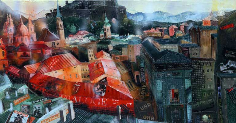Johanna Kopp Mixed Media Collagen Collage Salzburg Malerei Kunst Malerin Salzburg vom Mönchsberg