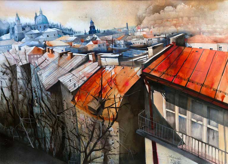 Johanna Kopp Aquarelle Aquarell Salzburg Malerei Kunst Malerin  Blick zum Dom vom Hohen Weg
