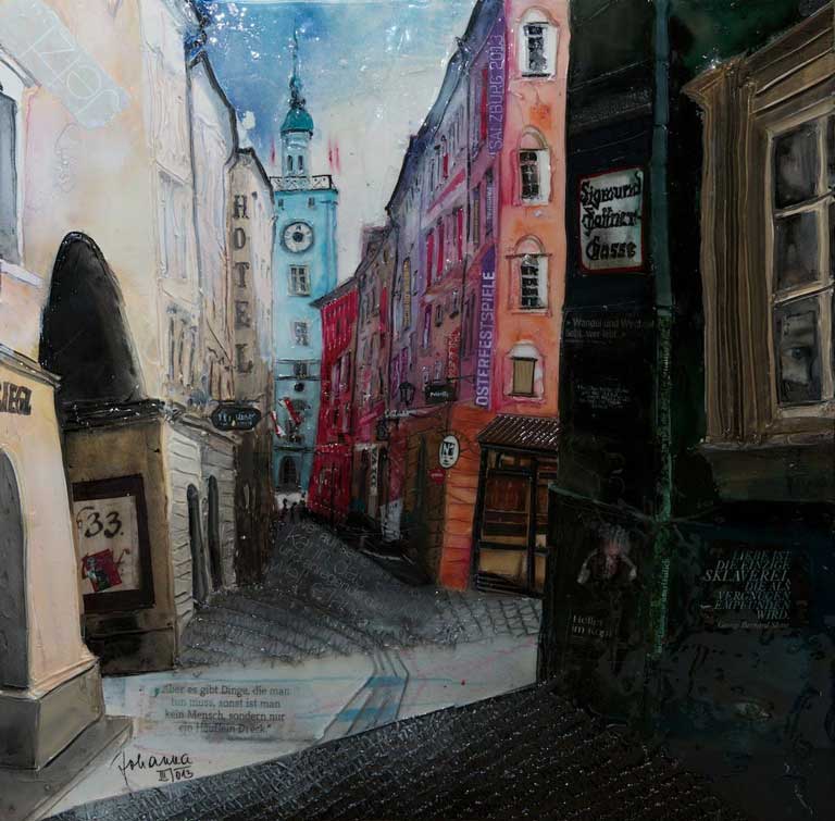 Johanna Kopp Mixed Media Collagen Collage Salzburg Malerei Kunst Malerin Salzburg - Siegmund-Haffner Gasse