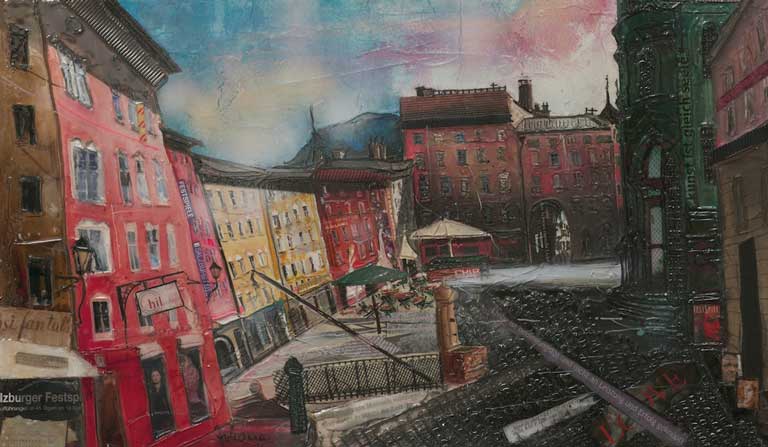 Johanna Kopp Mixed Media Collagen Collage Salzburg Malerei Kunst Malerin Salzburg, Universitatsplatz