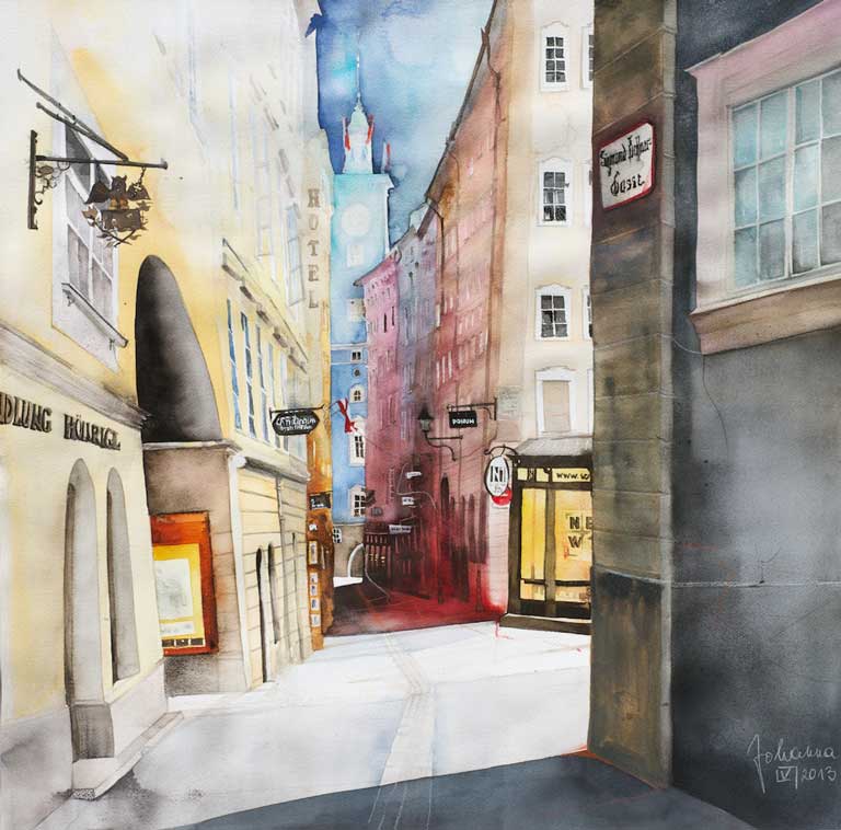 Johanna Kopp Aquarelle Aquarell Salzburg Malerei Kunst Malerin SALZBURG, Sigmund-Hafnergasse
