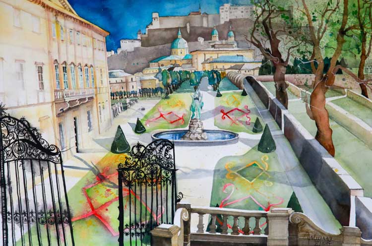 Johanna Kopp Aquarelle Aquarell Salzburg Malerei Kunst Malerin Salzburg, Mirabellgarten