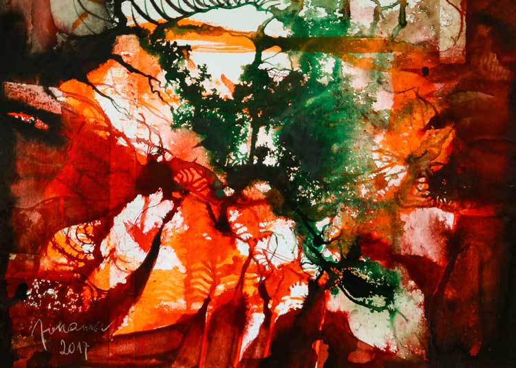 Johanna Kopp Mixed Media Collagen Collage Salzburg Malerei Kunst Malerin Feuerlilienblüte