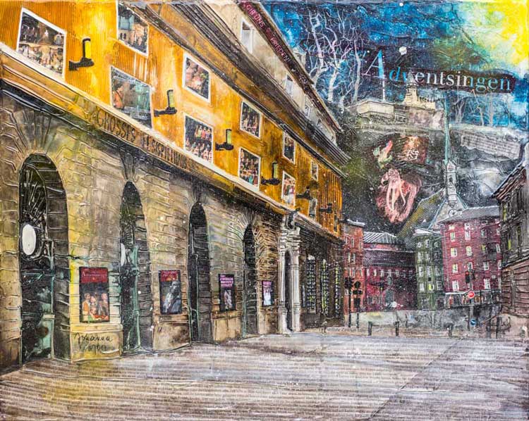 Johanna Kopp Mixed Media Collagen Collage Salzburg Malerei Kunst Malerin Salzburg im Dezember- Adventisten 2016, Mixed Media 2017 80x100cm