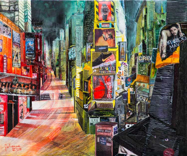 Johanna Kopp Mixed Media Collagen Collage Salzburg Malerei Kunst Malerin N.Y.Times Square bei Nacht