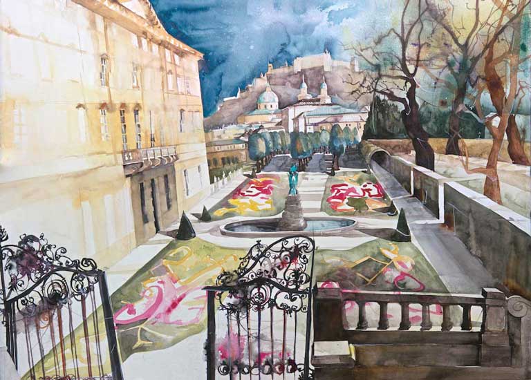 Johanna Kopp Aquarelle Aquarell Salzburg Malerei Kunst Malerin Salzburg - Mirabellgarten