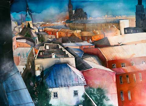 Johanna Kopp Aquarelle Aquarell Salzburg Malerei Kunst Malerin Salzburg - Blick von den Bischofsarkaden