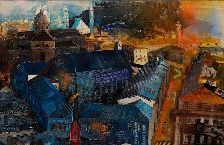 Johanna Kopp Mixed Media Collagen Collage Salzburg Malerei Kunst Malerin Salzburg - Altstadtblick