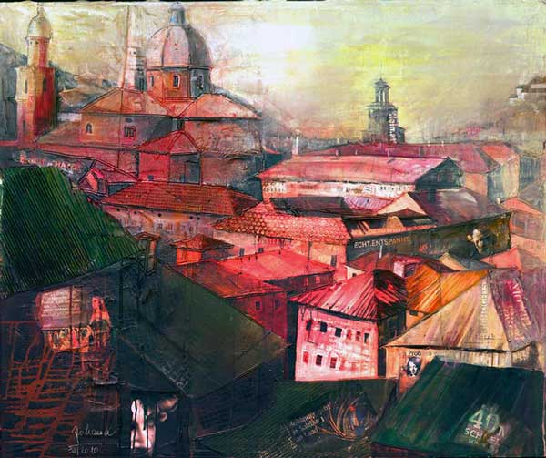 Johanna Kopp Mixed Media Collagen Collage Salzburg Malerei Kunst Malerin Salzburg - Domblick vom Hohen Weg